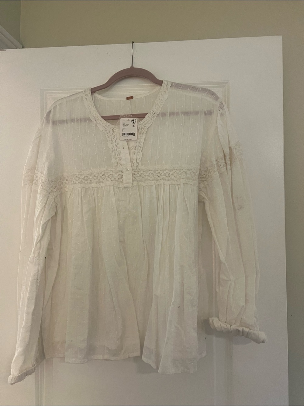 Free People Cream Lace-Trim Peasant Blouse